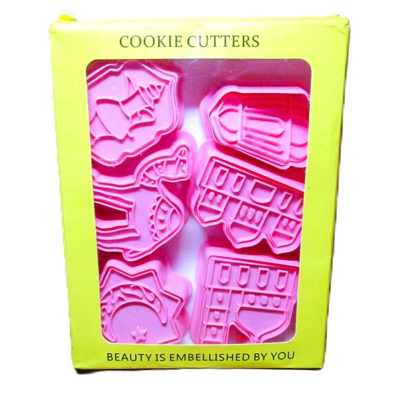 Cookie Cutters and Stamp Set of Six Pink Plastic Medium Size Islamic Themed - Picture 2 of 3